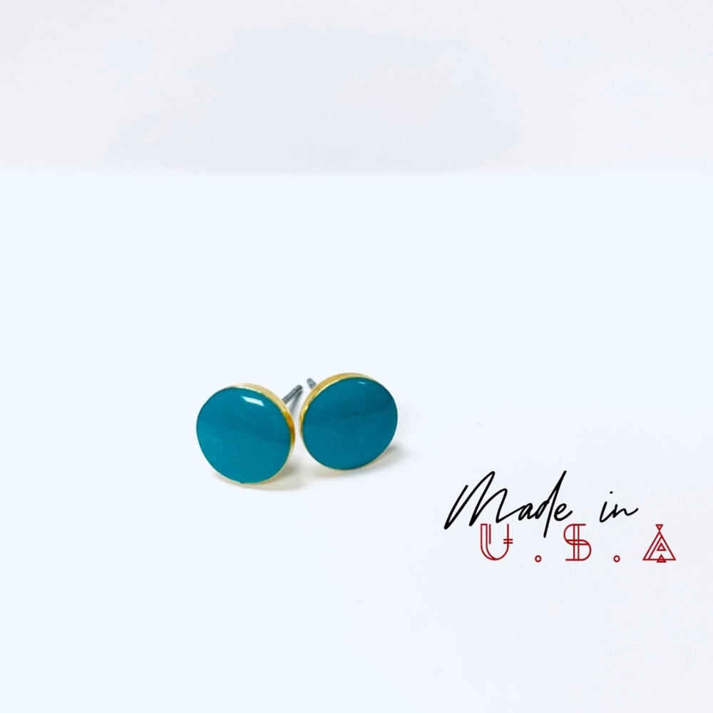 Round Gold Base Earring - Teal